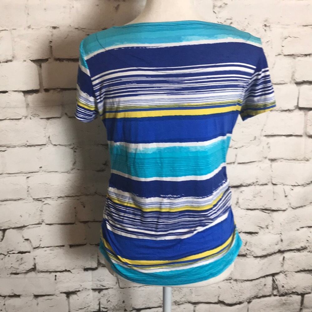 Ruby Rd Stripe Printed Top Blue Medium - image 3